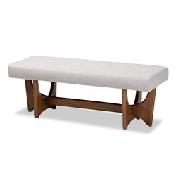 Baxton Studio Theo Mid-Century Modern Greyish Beige Fabric Upholstered Walnut Finished Bench